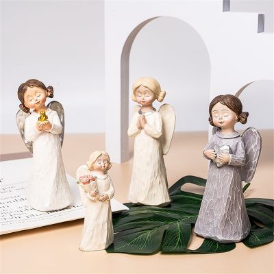Peace Dove Angel Sculpture Blessing Girl Statue Desktop Resin Ornaments Cute Angel Fairy Artifact Decoration Gift