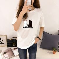 winners Womens Round Neck Cartoon Cats Print Short Sleeve Loose T-Shirt