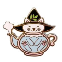 Cat Teapot Pin Halloween Witch Brewing Over Kettle Badge Enamel Pin