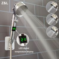 LED Digital Temperature Display Bathroom Shower Head 3 Modes High Pressure Handheld Showerhead Water Saving with Stop Button Showerheads