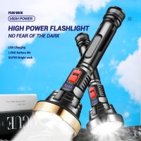 Big Strong Light LED Flashlight USB Rechargeable Tactical Hunting Camping Lantern Built in Battery Flash Light Power Display Rechargeable  Flashlights