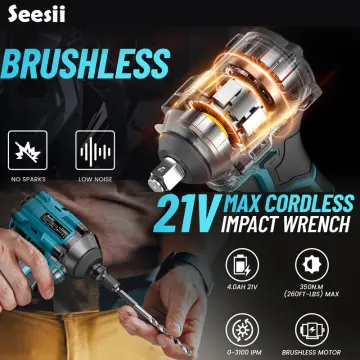 Seesii Cordless Impact Wrench 1/2 inch, 479Ft-lbs(650N.m) Brushless,  2800RPM High Torque Impact Gun with 4.0Ah Battery, Charger & 4  Sockets，Electric