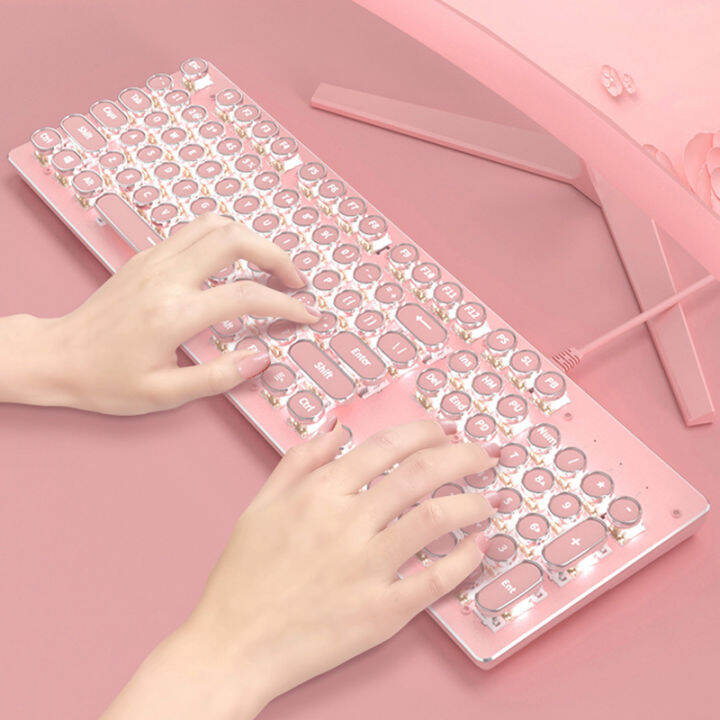 Bluetooth Wireless Mechanical Keypad Pink Girly R Punk Gaming Keyboard ...