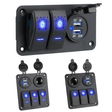 4 Gang Rocker Switch Panel Digital Voltmeter Dual USB 12V 24V Waterproof for  Car