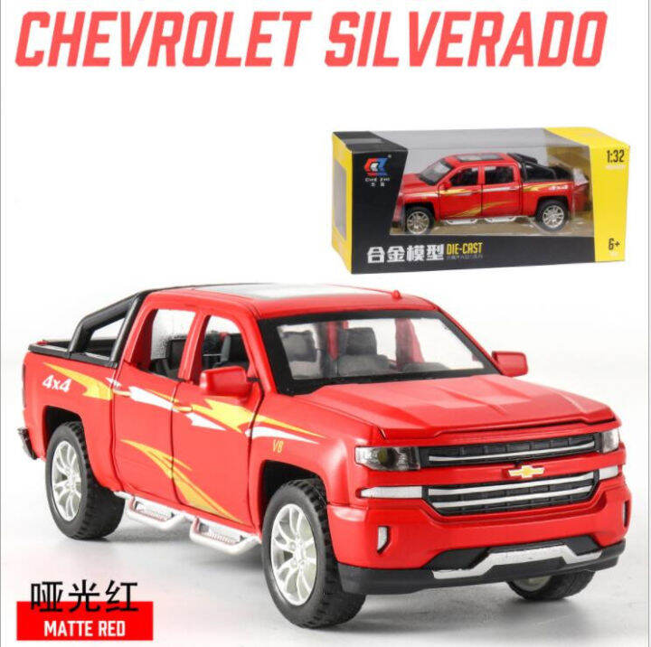 1-32เชฟโรเลต-silverado-ล้อแม็กรถยนต์รุ่นเสียงและแสงดึงกลับคอลเลกชัน-d-iecast-ยานพาหนะรถยนต์ของเล่นสำหรับเด็ก