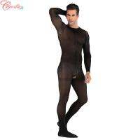 Men Male Bodysuit Pantyhose Pajama Breathable y Men Male Stockings Round neck Long sleeve