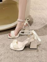 卍☞☜ Sandals fairy wind 2023 summer new fashion all-match pearl temperament thick heel open toe French high heels