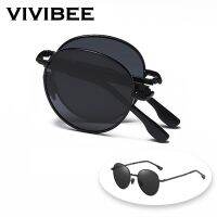 VIVIBEE แว่นกันแดดโพลาไรซ์แบบพับได้สี่เหลี่ยมสีดำกำลังมาแรง2023สำหรับผู้หญิงสีฟ้าพับได้แว่นกันแดดไทเทเนียมอัลลอยด์