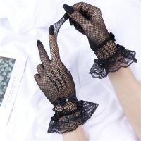 ✓ White Black Party Dress Bridal Gloves Lace Finger Short Fishnet Wedding Gloves Wrist Length Bride Accessories Gants De Mariee