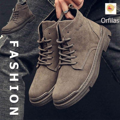 Orfilas รองเท้าบู๊ทมาร์ตินผู้ชายฤดูใบไม้ร่วงส้นสูงรองเท้ากระดานเครื่องมือรองเท้าหนังนิ่มผู้ชาย รองเท้าบูททรงสูง 39-44!!!