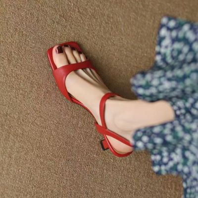 รองเท้าแตะแบบเปิดรองเท้าส้นสูงหนังนิ่มรองเท้าผู้หญิง34-39