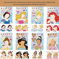 8/16sheets Disney Princess Snow White Puzzle Stickers DIY Cute Girls Cartoon Sticker for Laptop Notebook Suitcase Car Decal Toys