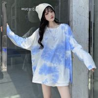 Harajuku Autumn Womens Long Sleeve Round Neck Tie Dye T-shirt Oversize Fashion Hip Hop Tops Clothing Korean Oversized Shirt Large Street T-shirt