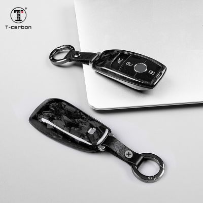 Forged Carbon Fiber Remote Car Key Case Cover Shell Keychain For Mercedes Benz A C E S Class W203 W204 W212 W213 W176