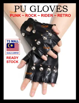 Men Punk Rocker Driving Motorcycle studded Real Leather Fingerless