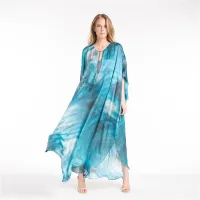 --D0512 Europe and the United States all play light blue printing beach blouse sexy bikini smock; loose vacation is prevented bask in unlined upper garmen