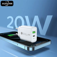 AUOVIEE ที่ชาร์จ PD 20W USB C,QC + PD 2พอร์ตชาร์จโทรศัพท์เร็วสำหรับ iPhone 13 12 Huawei Xiaomi Samsung อะแดปเตอร์ชาร์จเร็ว