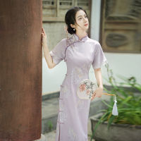 สาธารณรัฐจีนสไตล์เปิดเต็มปรับปรุง Cheongsam ส่วนยาวสาวอารมณ์ประจำวันย้อนยุคชุดบาง