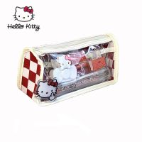 Hello Kitty Red Pencil Case Transparent Anime Cartoon Cat Large Capacity Simple Stationery Storage Bag Kawaii Pouch Organizer