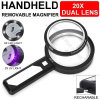 20X 8LED Handheld Magnifying Glass USB Rechargeable Loupe Magnifier Removable Optical Illuminated Reading Glasses