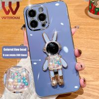 VWTEROKAI เคสมือจับสำหรับโทรศัพท์มือถือแฟชั่นกระต่ายอวกาศลูกกวาด3D น่ารักสำหรับ OPPO A76 A96 A7 A5S A12ชุบทองหลังซิลิโคน A11K A57 A77S A17 A17K A58 A78 A38ปกป้องกล้องกรอบนิ่ม