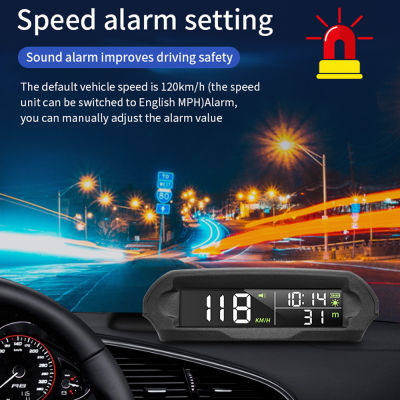 พลังงานแสงอาทิตย์รถดิจิตอล HUD GPS Head Up Display Auto Speedometer Over-Speed Fatigued Driving Reminder รถนาฬิกาอุณหภูมิ Show