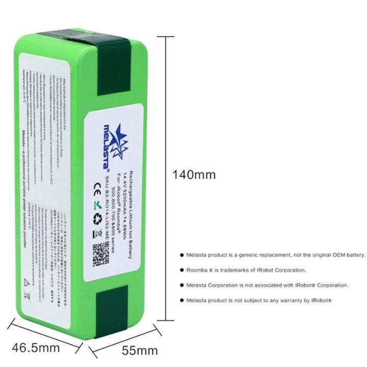 แบตเตอรี่-li-on-14-4v-5200mah-battery-สำหรับ-irobot-roomba-500-880-r3-อายุการใช้งานนานกว่าและทนกว่าแบบ-ni-mh-5-เท่า
