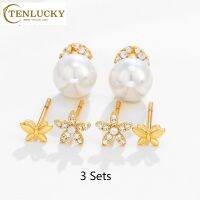 TenLucky สิ่งแวดล้อมเพื่อสุขภาพแฟชั่นสไตล์เกาหลี916สีทองชุบ3เซ็ต ต่างหูสตั๊ดองขวัญคริสต์มาส