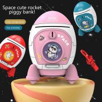 Children Piggy Bank Cute Aviation Piggy Toy Rocket Spaceman Piggy Bank Cartoon Sticker Manual Piggy Coin Money Box Kid Gift