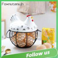 FOXNUTANUJH ออแกไนเซอร์ในครัว ไก่ เหล็ก เซรามิค ตะกร้าเก็บไข่ ถาดไข่ เครื่องประดับไก่ ชั้นวางไข่