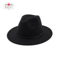 QBHAT วินเทจ C Hapeau Fedoras สายหนังตกแต่งปีกกว้างขนสัตว์รู้สึกกะลาผู้หญิงผู้ชายอินเทรนด์แจ๊สหมวกนักพนัน Fedora หมวก