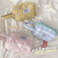 110194 Ins Japanese Fresh Plaid Portable Cosmetic Bag Large Capacity Portable Storage Bag Student Pencil Case