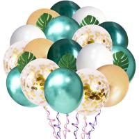 Jungle Theme Party Balloons 50 Pack, 12 Inches Green White Gold Latex Balloons with 10Pcs Palm Leaves for Baby Shower