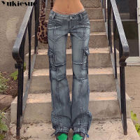 Vintage Jeans woman Low Waisted Pockets Trousers Baggy Casual women Denim Cargo Pants Women Straight Hot Korean Jeans 90s