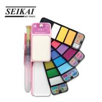 สีน้ำ SEIKAI แบบพับ Pocket Pastel 18 สี พร้อมพู่กันแทงค์ 1 ชิ้น WATER COLOR SET (1ชิ้น) สีน้ำก้อน สีน้ำแบบก้อน สีน้ำชนิดก้อน