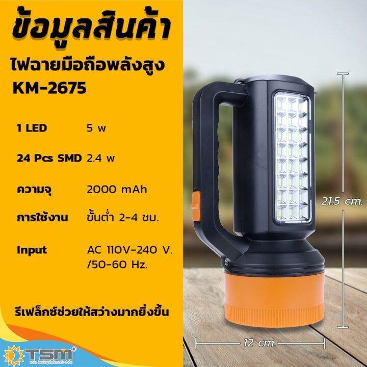 ไฟฉายแรงสูง-led-kamisafe-รุ่น-km-2675-สว่างเป็นพิเศษ-ทนทาน-ชาร์จซ้ำได้-ไฟฉาย-led-ไฟหน้า-ไฟข้าง-ไฟฉายเดินป่า-ไฟฉายใหญ่-ส่องสว่างไกล