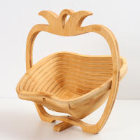 Collapsible Apple Shaped Bamboo Basket Bamboo Fruit Baskets Foldable Kitchen Food Storage Tray Expandable Craft Ornaments