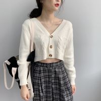 C&amp;M Long Sleeve Knitted y High Waist Single Breasted V-neck Crop Cardigan