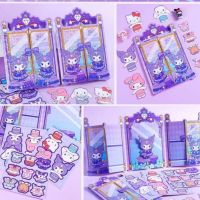 OIOZOJ คุโรมิ Kuromi Quiet Book Cinnamoroll เมโลดี้ เกมสติกเกอร์เมโลดี้ ความสามารถในการใช้มือ การ์ตูนลายการ์ตูน สมุดทำมือ Melody DIY ของขวัญสำหรับเด็ก