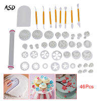 46Pcs Cake Bakeware Tools Flower Fondant Cake Decor Kit Cookie Mould Icing Plunger Cutter