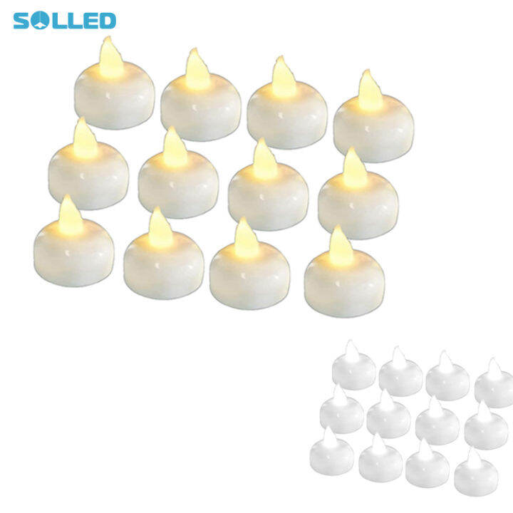SOLLED 12 Pack Waterproof Flameless Tealights Flickering Floating Tea