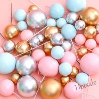【Ready Stock】 ✈ E05 10pcs Metal Ball Cake Topper Decorations Cup Cake Topper for Birthday Party Decorations Favors Supplies Cake Decor Gold Silver
