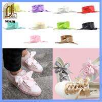 NICOLEY ผ้าไหมสีขาว เชือกผูกรองเท้าแบบแบน Shoestrings สีทึบทึบ เชือกรองเท้าริบบิ้นซาติน แฟชั่นสำหรับผู้หญิง นุ่มนุ่มๆ เชือกรองเท้า อุปกรณ์เสริมรองเท้า