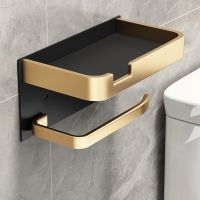 Black Gold Toilet Paper Holder Bathroom Wall Mount Multifunction WC Paper Phone Holder Shelf Towel Roll Shelf Accessories Toilet Roll Holders