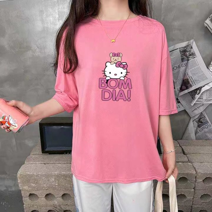 พร้อมส่ง-fashion-dress-shop-เสื้อแขนสั้น-เสื้อยืด-น่ารัก-ลายคิตตี้ตัวน่ารัก-แฟชั่นนเกาหลี-มินิมอล