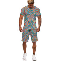 African Printed WomensMens T-shirts Sets Fashion Vintage Style TracksuitTopsShorts Sport And Leisure Summer Male Suit