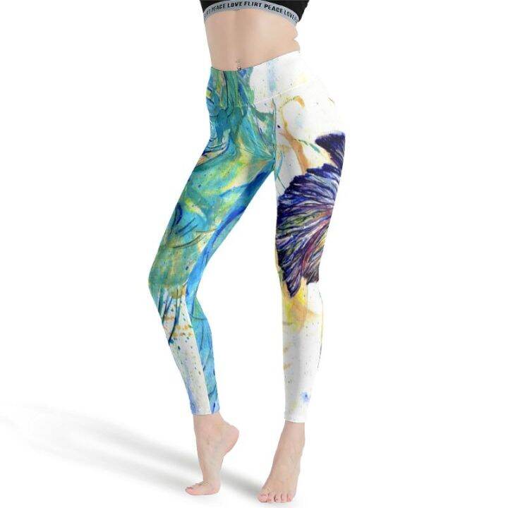 สินค้า-graffiti-ปลาผู้หญิงเอวสูงกางเกงออกกำลังกายออกกำลังกายวิ่ง-butt-lift-tights-ผู้หญิงสีขาว3xl