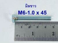 สกรูมิลขาวเกลียวตลอด ปะแจเบอร์10 ขนาด M6-1.0 x 45 (บรรจุ 100 ตัว)