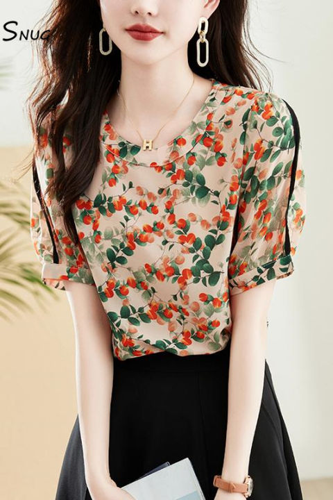 snug-2023-summer-design-niche-print-chiffon-shirt-short-sleeved-fashion-loose-and-versatile-tummy-covering-tops