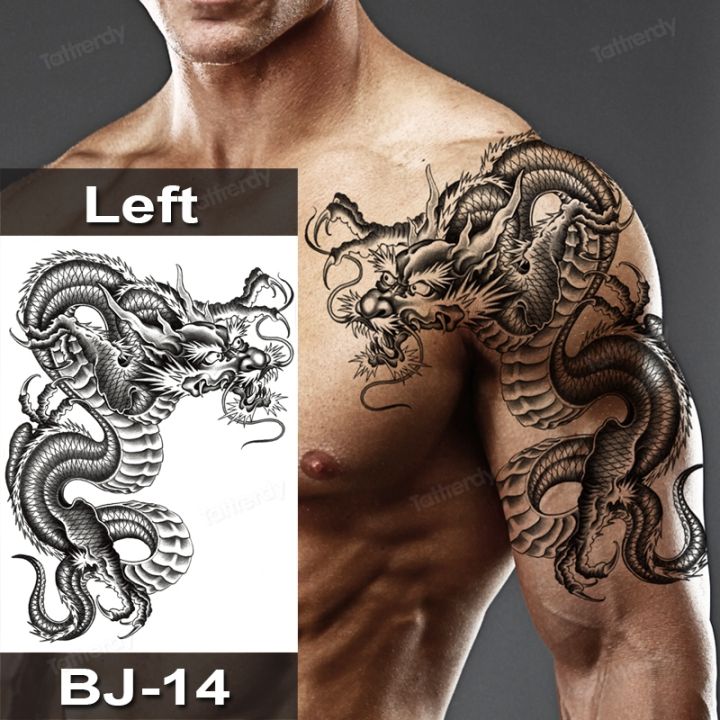 waterproof-tattoo-sticker-male-half-shoulder-dragon-totem-arm-art-fake-tattoo-black-big-large-size-tattoo-for-men-adult-beauty